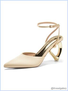 Womens Kitten Heels Pointed Toe Heart Heel Ankle Strap Satin Pumps Wedding Prom